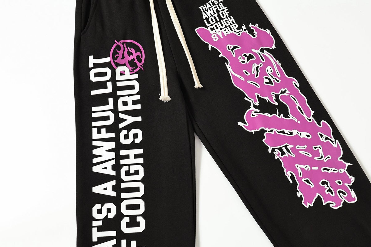THAT'S A AWFUL LOT OF COUGH SYRUP Black Graphic Hoodie & Sweatpants Matching Set ¡ª detail