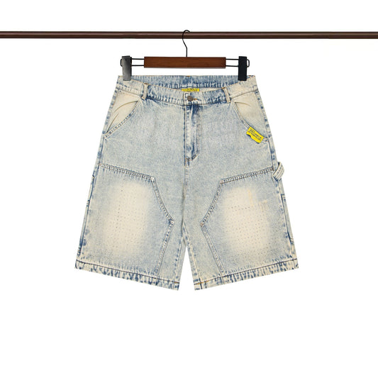 THAT'S A AWFUL LOT OF COUGH SYRUP Light Blue Washed Denim Shorts ¡ª front